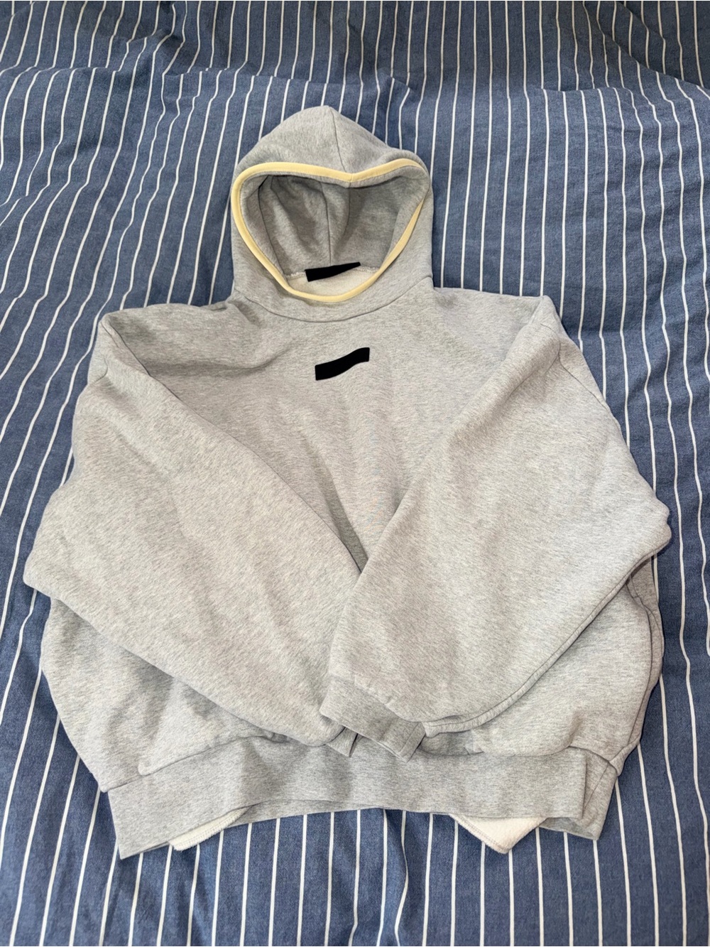 Essentials Gray Hoodie with Cream Hood Trim